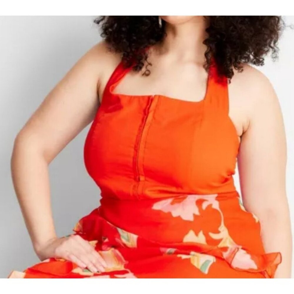 Future Collective Red Cotton Blend Halter Top Size 3X NWT